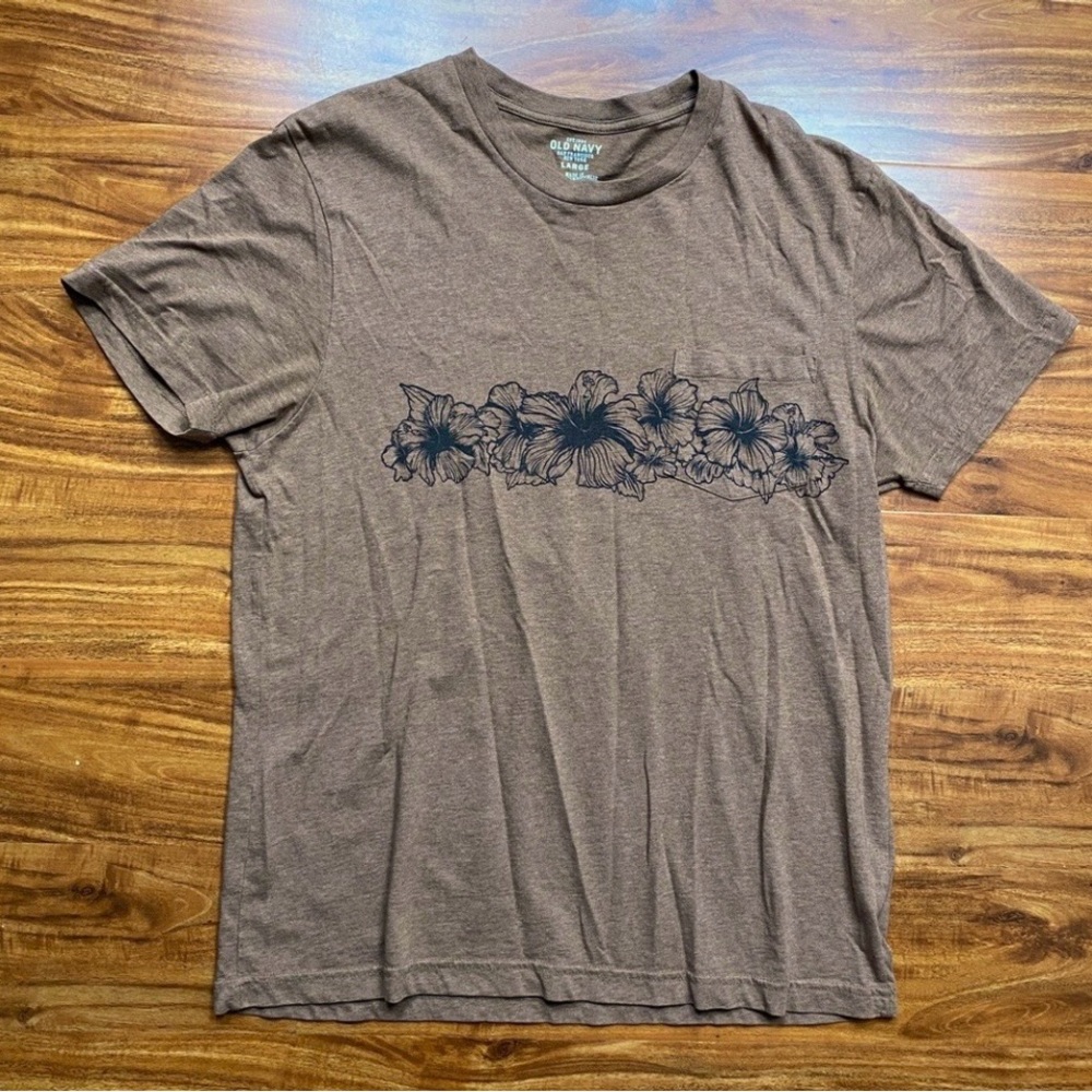 3/$25 Old Navy Brown Tropical Floral Graphic Cotton Crew Soft T-Shirt Size Large